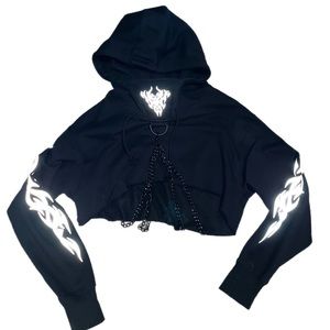 CLUBEXX chained reflective crop hoodie